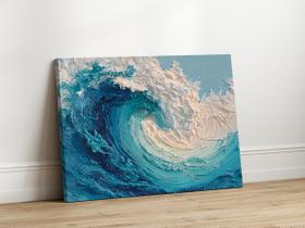 Quadros Decorativos para Sala Quarto Onda Azul Arte Moderna 130x90 Linha Premium IMpresso nas Laterais