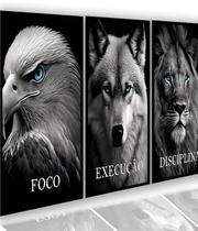Quadros Decorativos Parede Arte Leão Águia Lobo Motivação Foco Luxo Para Quartos Sala Escritório