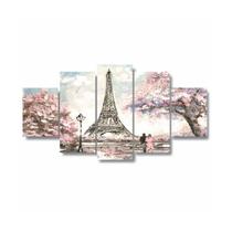 Quadros Decorativos Paris Torre Eiffel Rosa Aquarela Sala Quarto - X4 Adesivos