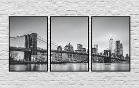 Quadros Decorativos Ponte Manhattan EUA Nova Iorque Ponto Turistico Preto e Branco Sala Quarto