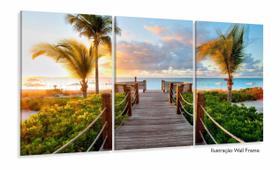 Quadros Decorativos Praia Por Do Sol 120x60 3 peças em Tecido