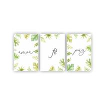 Quadros Decorativos quarto Amor, Fe e Paz Folhas Floral 80x60 Quadros Decorativos quarto Amor, Fe e Paz Folhas Floral 80x60