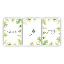 Quadros Decorativos quarto Amor, Fé e Paz Folhas Floral