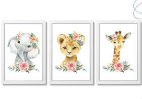 Quadros Decorativos Quarto de Menina Animais Aquarela