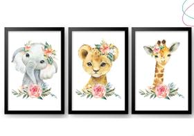 Quadros Decorativos Quarto de Menina Animais Aquarela