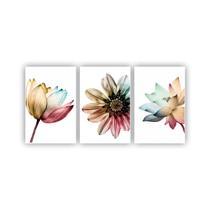 Quadros Decorativos quarto Floral Colorido Flores 80x60 - X4 Adesivos