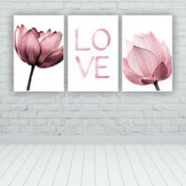 Quadros Decorativos quarto Floral Flor Love Rosa