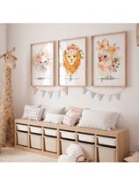 Quadros Decorativos Quarto Infantil Animais Elefante Leão Pássaro 3 Peças Aquarela Fofo Quadros Decorativos Quarto Infantil Animais Elefante Leão Pássaro 3 Peças Aquarela Fofo