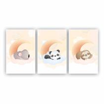 Quadros Decorativos quarto Infantil Safari Koala, Panda e Preguiça