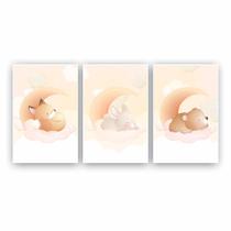 Quadros Decorativos quarto Infantil Safari Raposa, Coelho e Urso