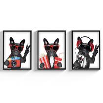 Quadros Decorativos Quarto Sala Moldura e Vidro Cachorro Bulldogue