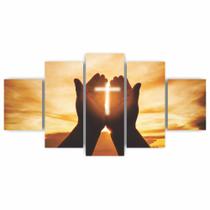 Quadros Decorativos Religioso Mãos ao Senhor Por do Sol Sala Quarto - x4adesivos