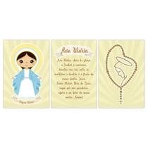 Quadros Decorativos Religioso Maria, Oração Ave Maria e Terço Kit 3 peças 20x30cm