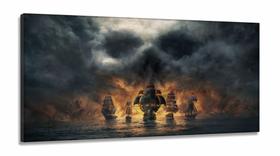 Quadros Decorativos Rock Caveira Caravela Bar Quarto em tecido canvas 130x60