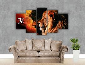 Quadros Decorativos Sala 5 Partes Jesus Cristo E Leao