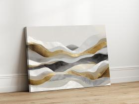 Quadros Decorativos Sala Abstrato Ondas Douradas Luxo 40x60 Linha Premium IMpresso nas Laterais