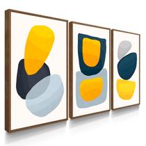 Quadros Decorativos Sala Boho Neutro Cinza e Amarelo Moldura