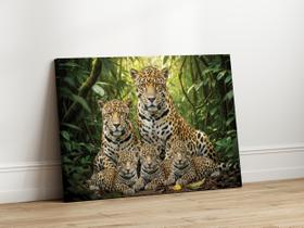Quadros Decorativos Sala Familia Onca 3 Filhotes 120x75 Linha Premium Tela Impressa nas laterais