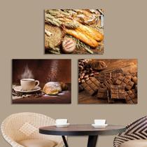 Quadros Decorativos Trio Café Pão E Chocolate 30x40cm Para Cozinha Padarias Lanchonete Em Adesivos Vinil Moldura - D Lima produtos