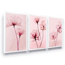 Quadros Decorativos Trio Kit 3 flores Rosê Sala Quarto
