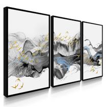 Quadros Decorativos Trio Sala Quarto Abstrato Arte Pássaros Dourados
