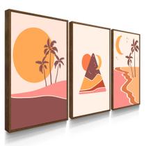 Quadros Decorativos Trio Sala Quarto Abstrato Praia Tons de Laranja - DECOREIRO