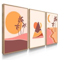 Quadros Decorativos Trio Sala Quarto Abstrato Praia Tons de Laranja