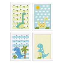 Quadros Dinossauro Baby 33x43cm Moldura Branca 4un Quadros Dinossauro Baby 33x43cm Moldura Branca 4un