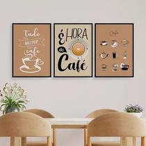 Quadros É Hora Café Moldura Branca Com Vidro 33X24Cm 3 Peças