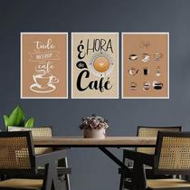 Quadros É Hora Café Moldura Branca Com Vidro 45X34Cm 3 Peças