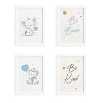 Quadros Elefante Azul Para Quarto Moldura Branca 33x43cm 4un Quadros Elefante Azul Para Quarto Moldura Branca 33x43cm 4un