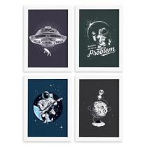 Quadros Explorer Espaço Sideral Moldura Branca 22x32cm 4un