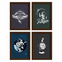Quadros Explorer Espaço Sideral Moldura Marrom 22x32cm 4un