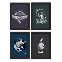 Quadros Explorer Espaço Sideral Moldura Preta 33x43cm 4un