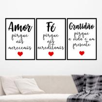 Quadros Família Esperança Paz Frase Sala Kit 3 Peças 20x28cm