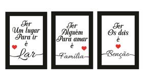 Quadros família sala frases decorativos kit 3 peças