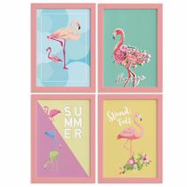 Quadros Flamingos Moldura Rosa 4un 22x32cm Quadros Flamingos Moldura Rosa 4un 22x32cm