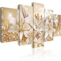 quadros flores lirios com efeito dourados brilhantes 5 peças