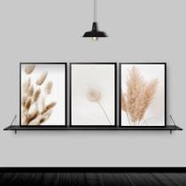 Quadros Flores Secas Bege Moldura Preta 24X18Cm 3 Peças