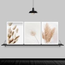 Quadros Flores Secas Bege Moldura Preta 24X18Cm 3 Peças