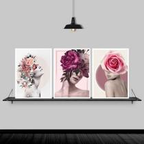 Quadros Fotografia Mulher Floral Moldura Preta 33X24Cm 3Un