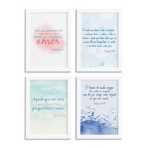 Quadros Frases Bíblicas Moldura Branca 22x32cm Kit4un
