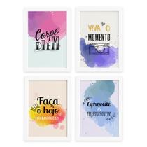 Quadros Frases Carpe Diem Moldura Branca 22x32cm 4un Quadros Frases Carpe Diem Moldura Branca 22x32cm 4un