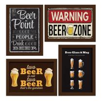 Quadros Frases Cerveja Moldura Marrom 33x43cm 4un