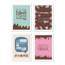 Quadros Frases Chocolate Moldura Branca 22x32cm 4un