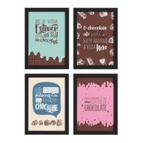 Quadros Frases Chocolate Moldura Preta 22x32cm 4un