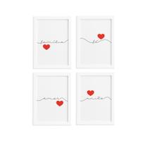 Quadros Frases Fé e Família Moldura Branca 33x43cm Kit 4un