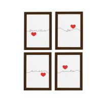Quadros Frases Fé e Família Moldura Marrom 22x32cm Kit 4un