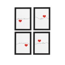 Quadros Frases Fé e Família Moldura Preta 22x32cm Kit 4un