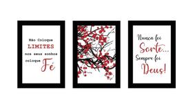 Quadros Frases Fé Gratidão Decorativos Sala Quarto Kit 3 Peças